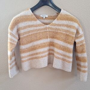 MADEWELL V-Neck Sweater in Cream and Tan